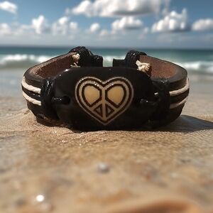 Heart Peace Symbol Leather Bracelet